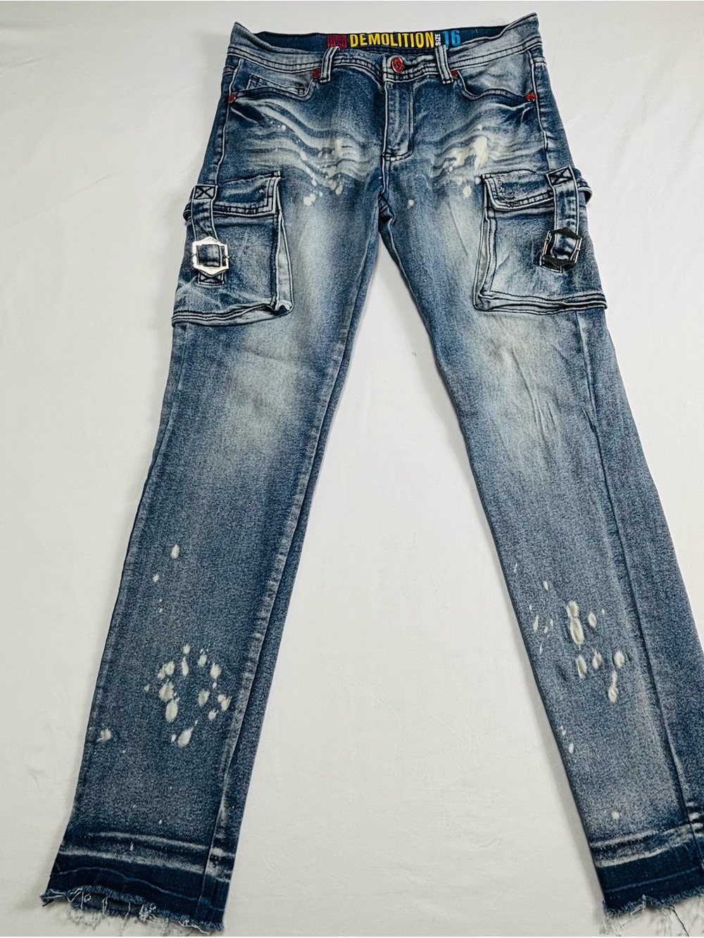 Slim Cargo Jeans in Washed Blue - Kids Denim K141